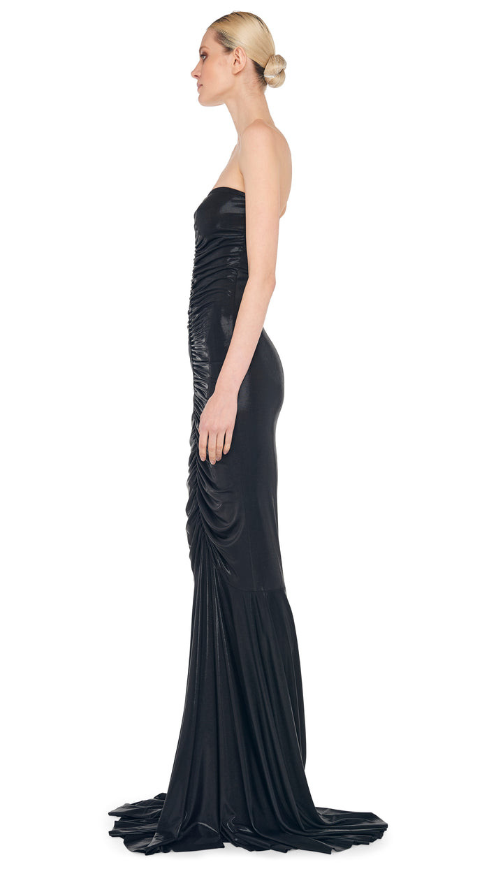 Norma Kamali STRAPLESS SHIRRED FRONT FISHTAIL GOWN