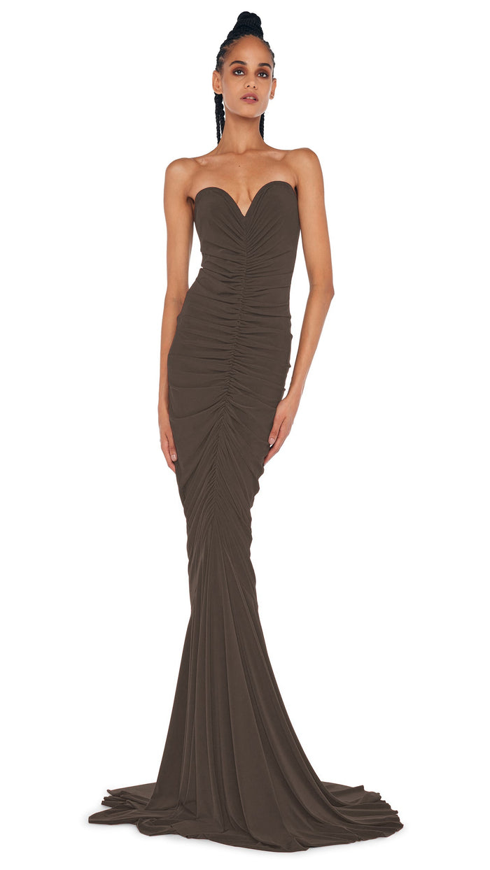 norma kamali STRAPLESS SHIRRED FRONT FISHTAIL GOWN