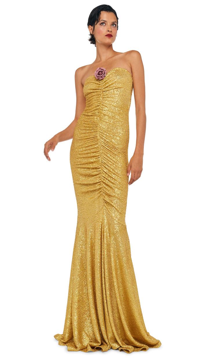 Norma Kamali STRAPLESS SHIRRED FRONT FISHTAIL GOWN
