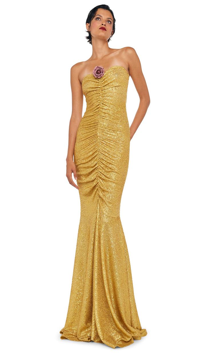 norma kamali STRAPLESS SHIRRED FRONT FISHTAIL GOWN