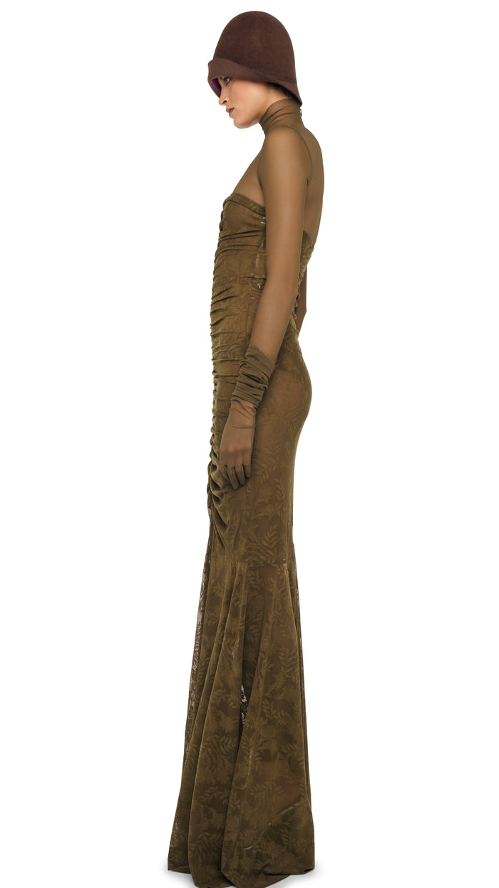 Norma Kamali STRAPLESS SHIRRED FRONT FISHTAIL GOWN