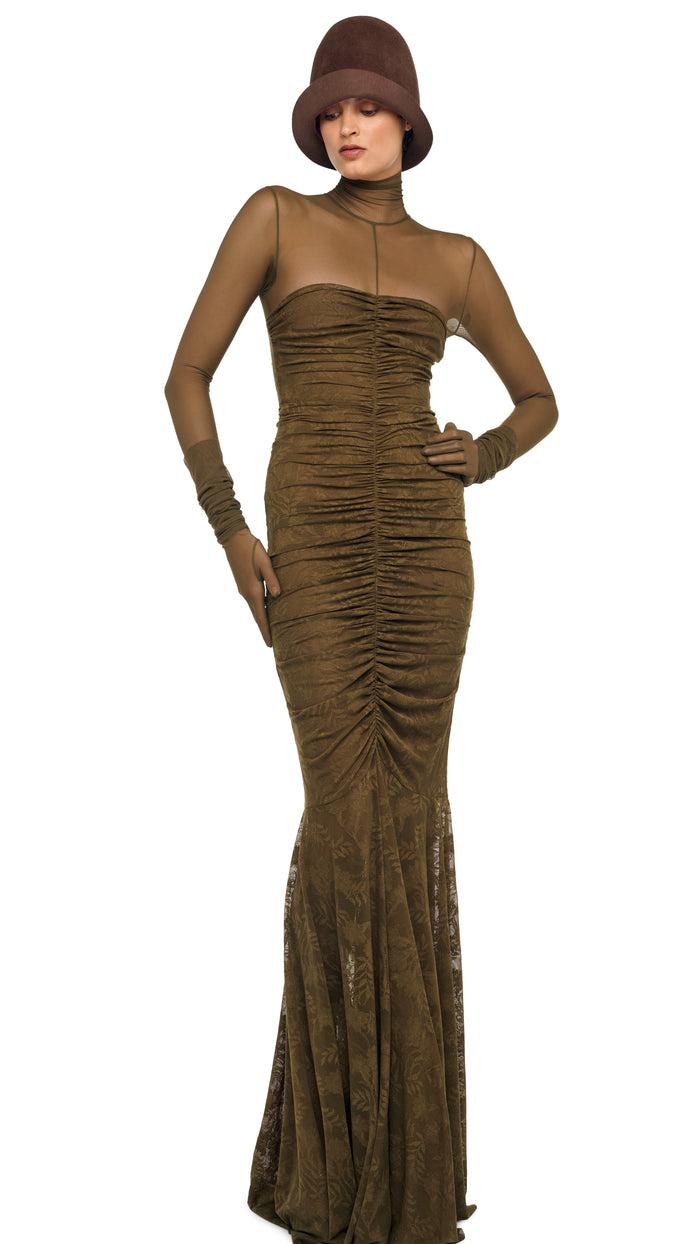 Norma Kamali STRAPLESS SHIRRED FRONT FISHTAIL GOWN