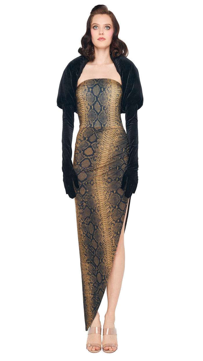 Norma Kamali STRAPLESS SIDE DRAPE GOWN