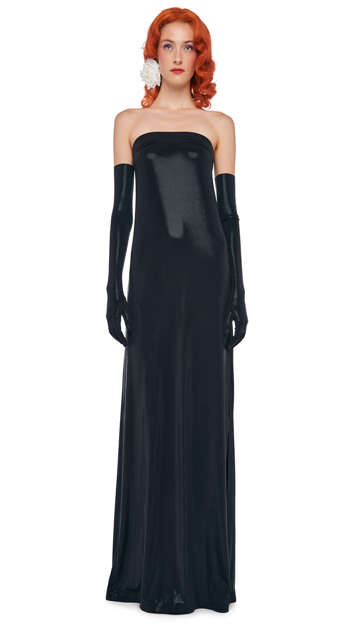 Norma Kamali STRAPLESS TAILORED SIDE SLIT GOWN