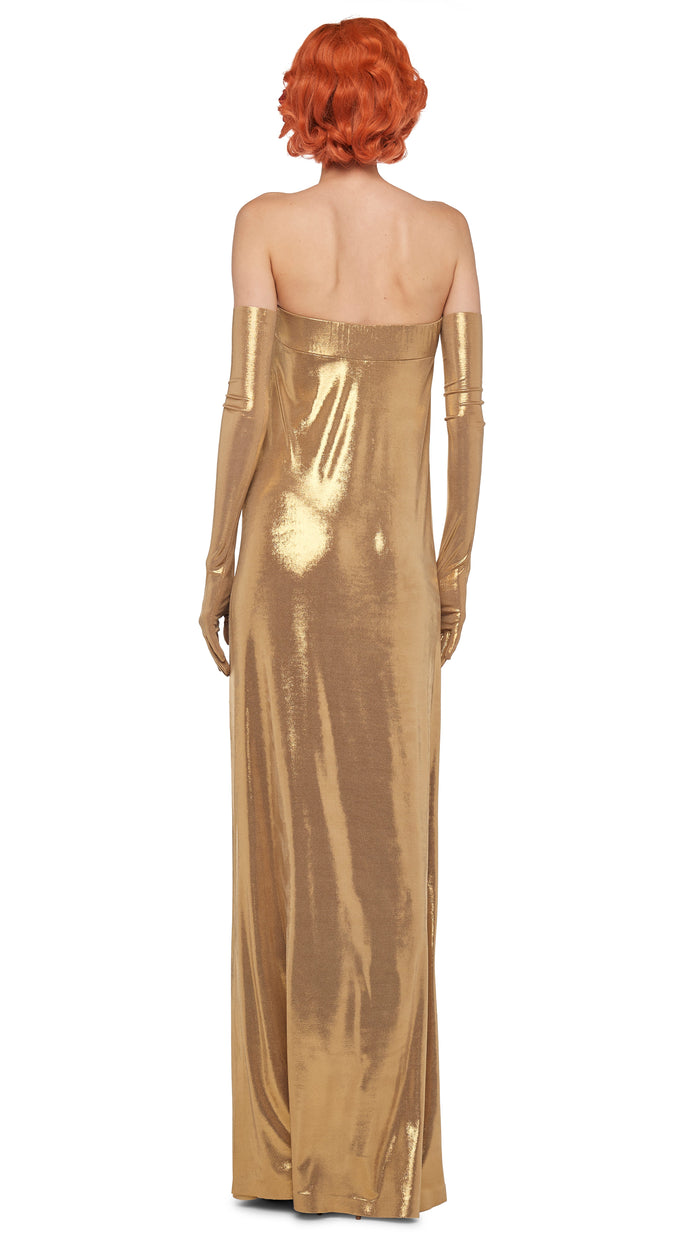 Norma Kamali STRAPLESS TAILORED SIDE SLIT GOWN