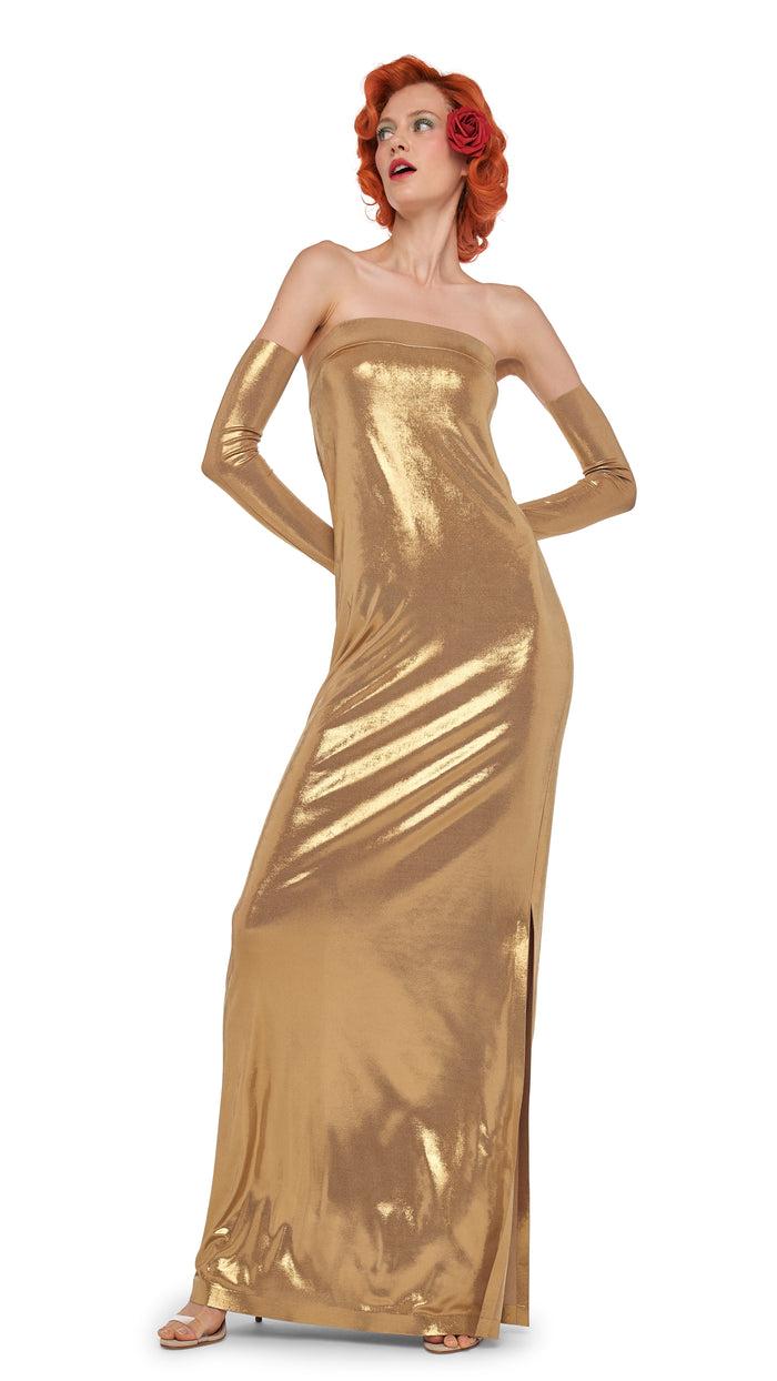 Norma Kamali STRAPLESS TAILORED SIDE SLIT GOWN