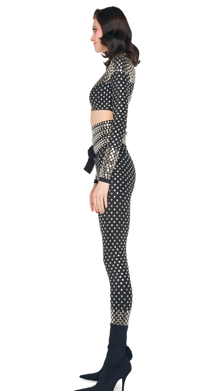 Norma Kamali STUD CREWNECK CROPPED TOP