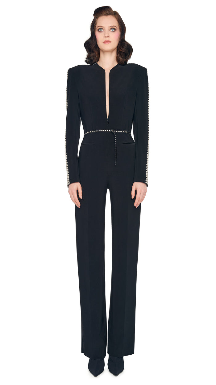 Norma Kamali STUD ZIP FRONT STRAIGHT LEG JUMPSUIT