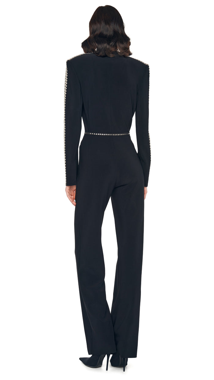 Norma Kamali STUD ZIP FRONT STRAIGHT LEG JUMPSUIT