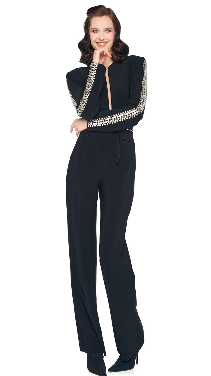 norma kamali STUD ZIP FRONT STRAIGHT LEG JUMPSUIT