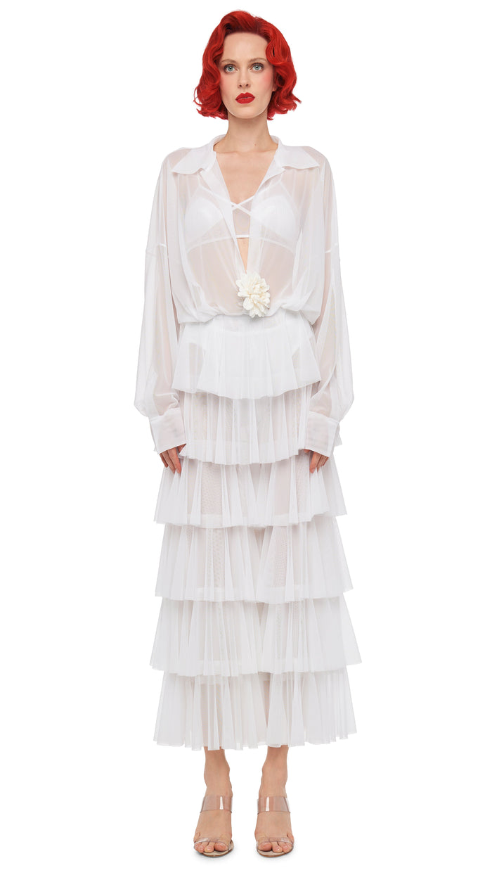 Norma Kamali SUPER WIDE LEG RUFFLE PANT