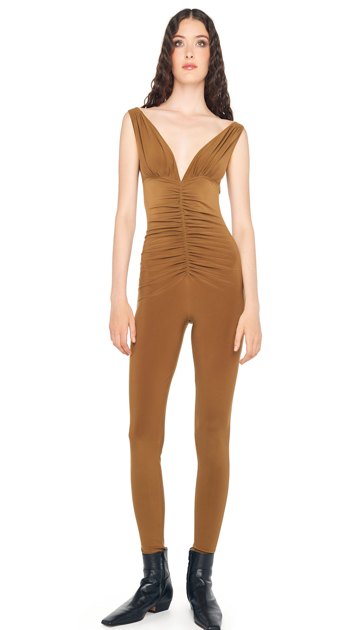norma kamali TARA SHIRRED FRONT CATSUIT