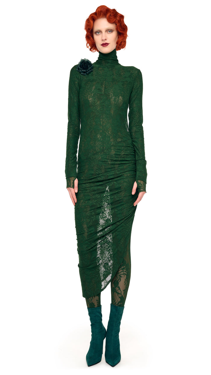 Norma Kamali TURTLENECK SIDE DRAPE DRESS