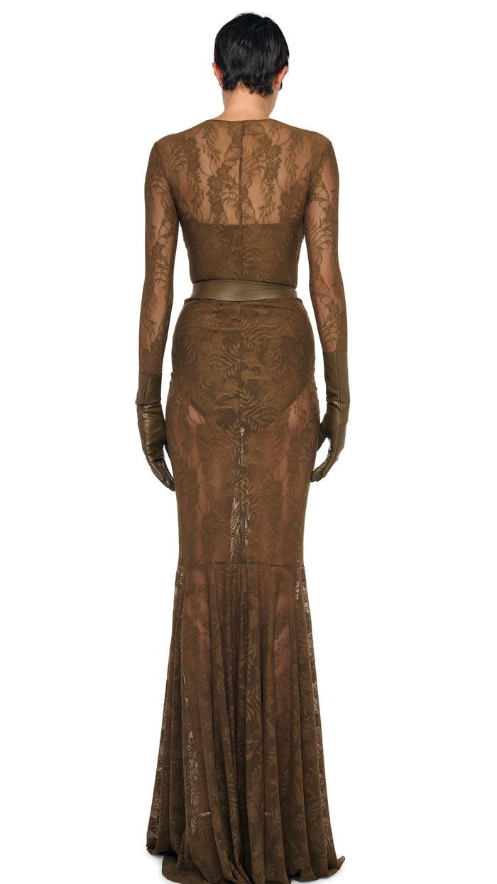 Norma Kamali V NECK SHIRRED FRONT FISHTAIL GOWN