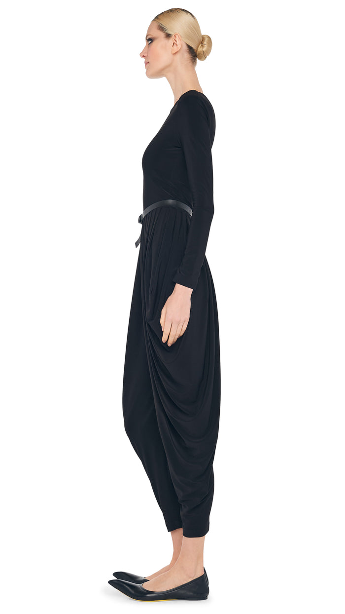 Norma Kamali WATERFALL JUMPSUIT W/ MESH INSERT