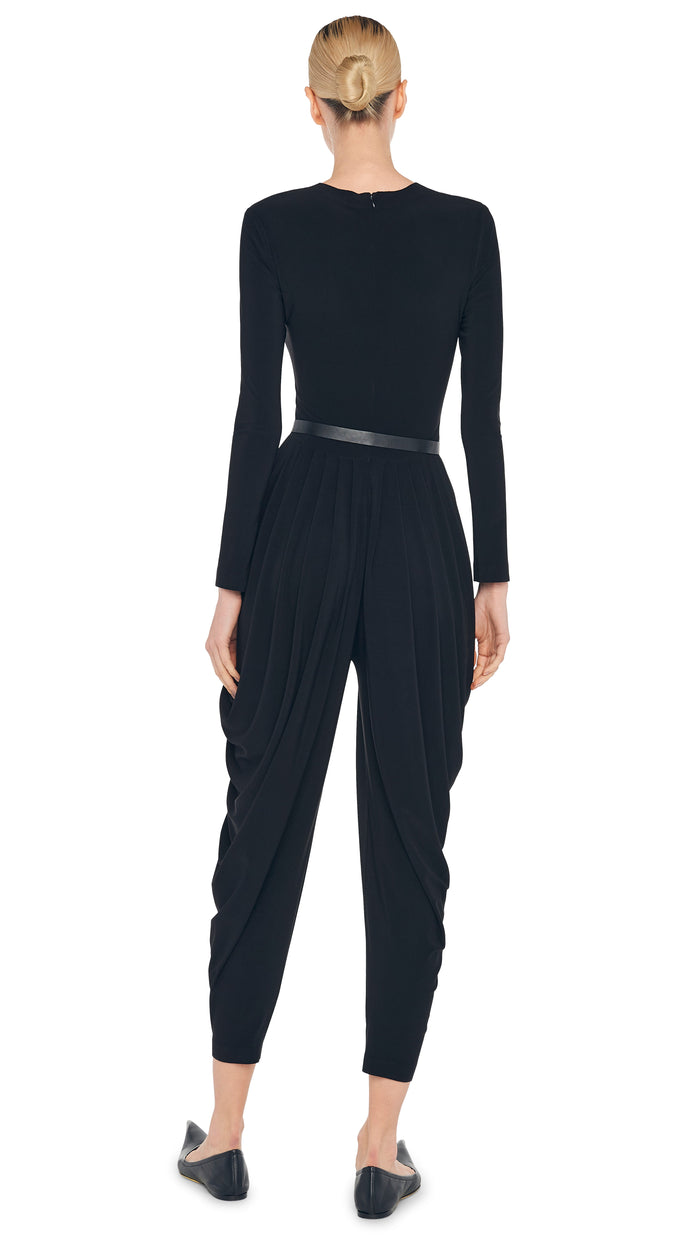Norma Kamali WATERFALL JUMPSUIT W/ MESH INSERT