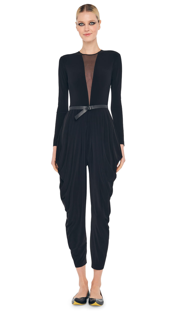 norma kamali WATERFALL JUMPSUIT W/ MESH INSERT