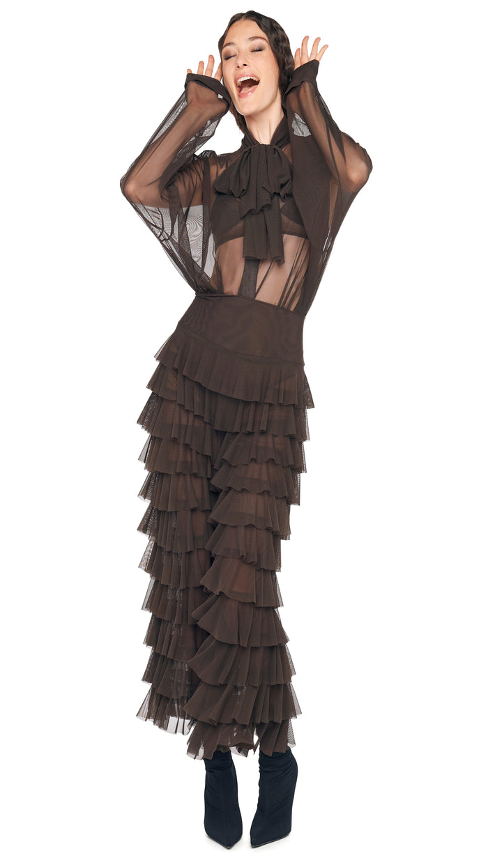 norma kamali WIDE LEG RUFFLE PANT