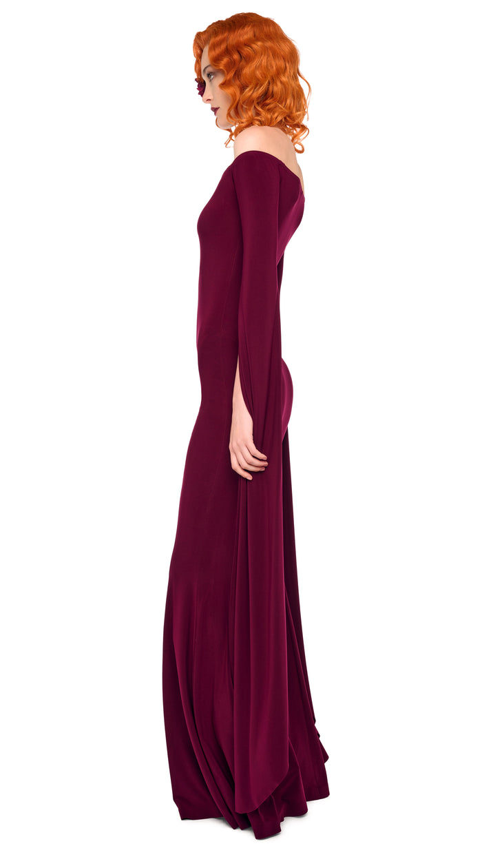 Norma Kamali OFF SHOULDER RIBBON SLEEVE FISHTAIL GOWN
