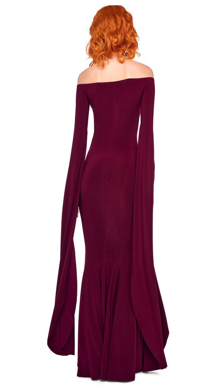 Norma Kamali OFF SHOULDER RIBBON SLEEVE FISHTAIL GOWN