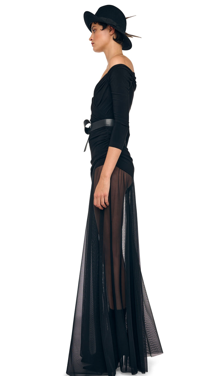 Norma Kamali OFF SHOULDER SWEETHEART COMBO FLARED GOWN