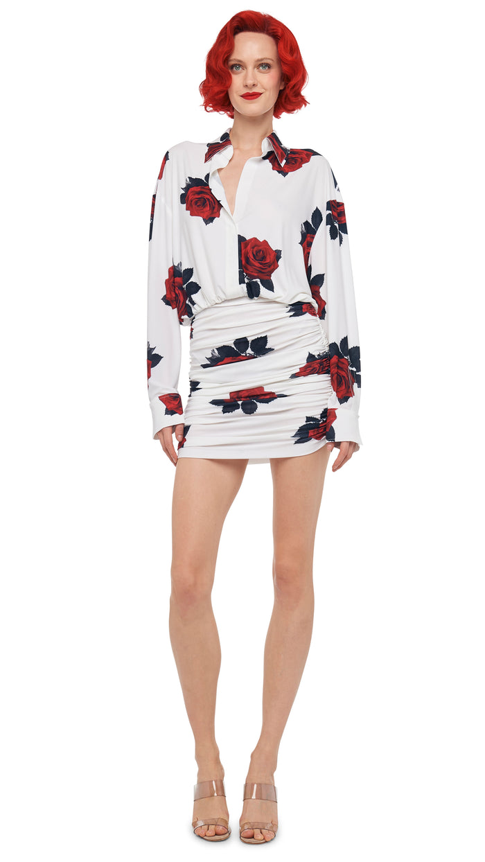 norma kamali OVERSIZED BF NK SHIRT SHIRRED BOTTOM MINI DRESS