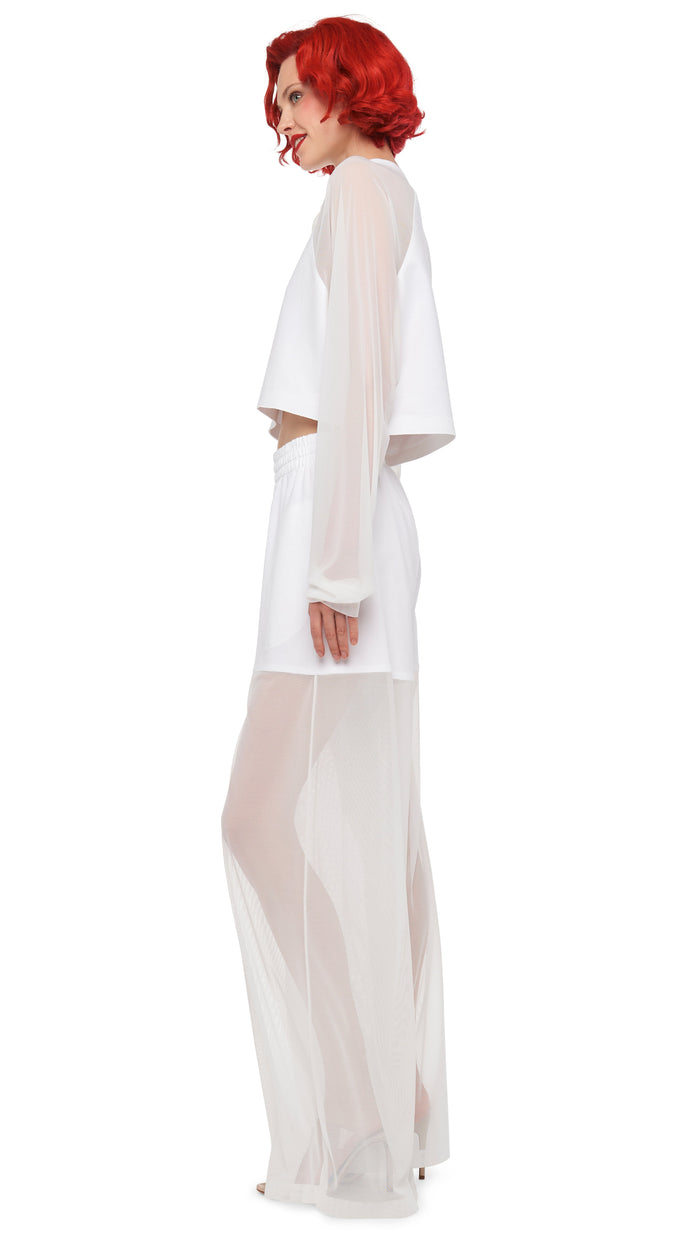 Norma Kamali OVERSIZED RAGLAN SLEEVE CROPPED TOP W/ MESH