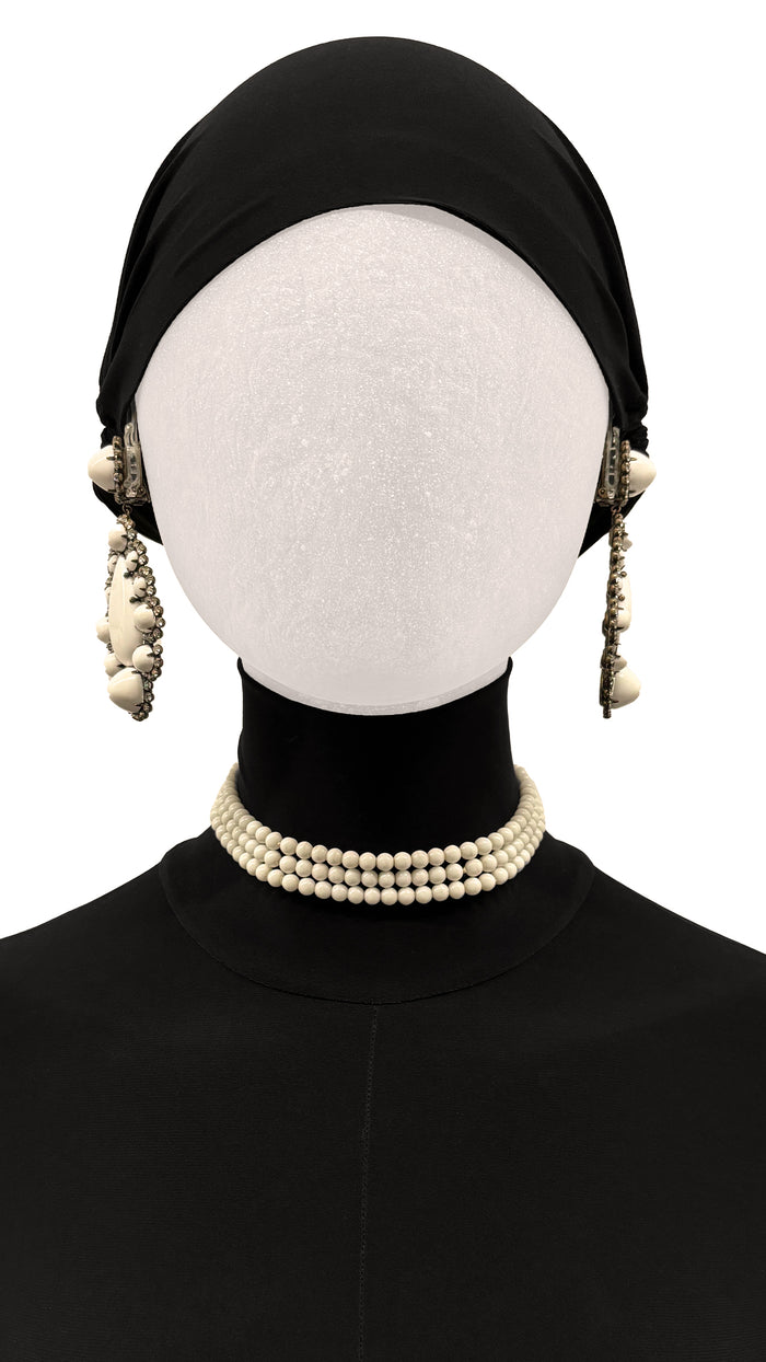 Norma Kamali RHINESTONE & MILK GLASS TEARDROP PENDANT EARRINGS