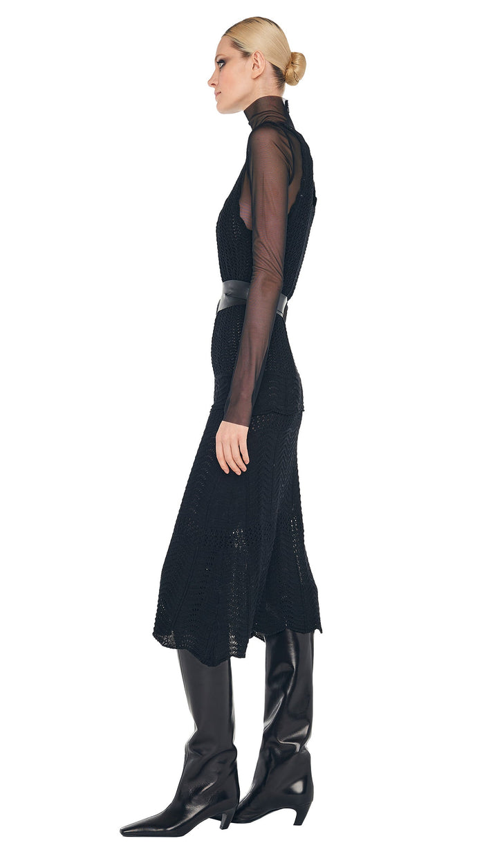 Norma Kamali SCOOP NECK TANK CROCHET DRESS BELOW THE KNEE