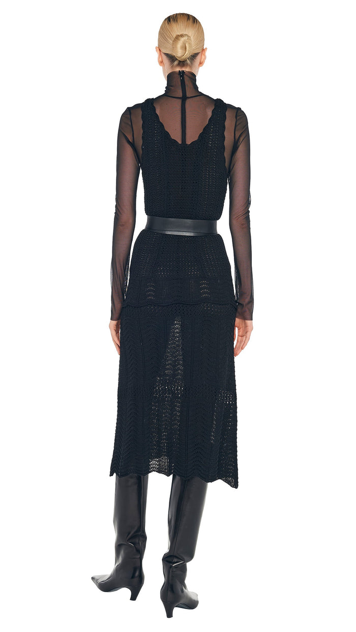 Norma Kamali SCOOP NECK TANK CROCHET DRESS BELOW THE KNEE