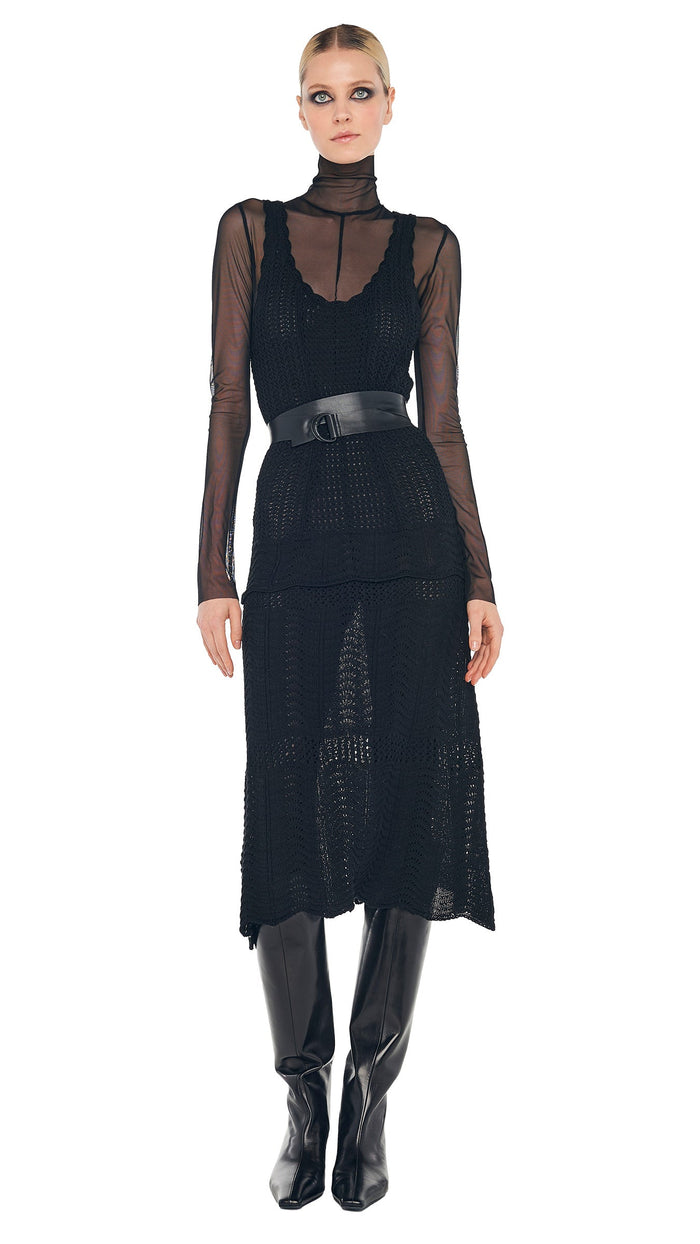norma kamali SCOOP NECK TANK CROCHET DRESS BELOW THE KNEE