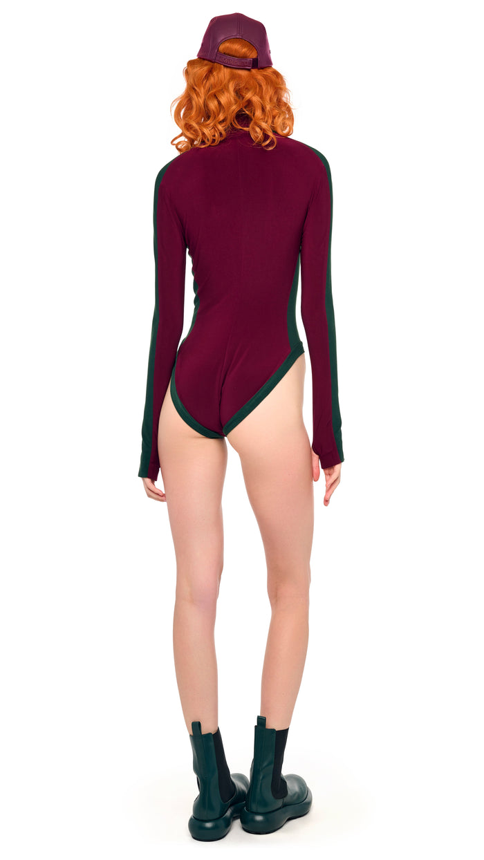 Norma Kamali SIDE STRIPE ZIP FRONT L/S TURTLENECK BODYSUIT