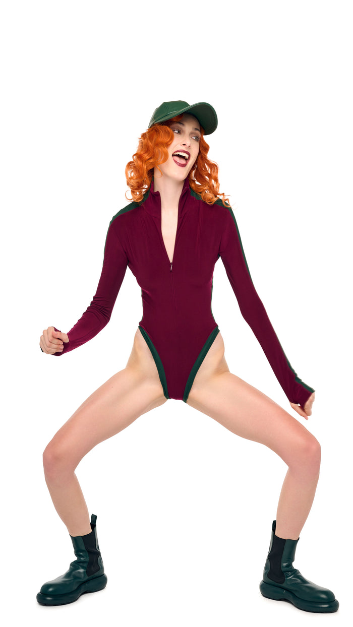 Norma Kamali SIDE STRIPE ZIP FRONT L/S TURTLENECK BODYSUIT