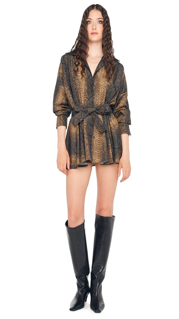 Norma Kamali SUPER OS BF NK SHIRT FLARED MINI DRESS