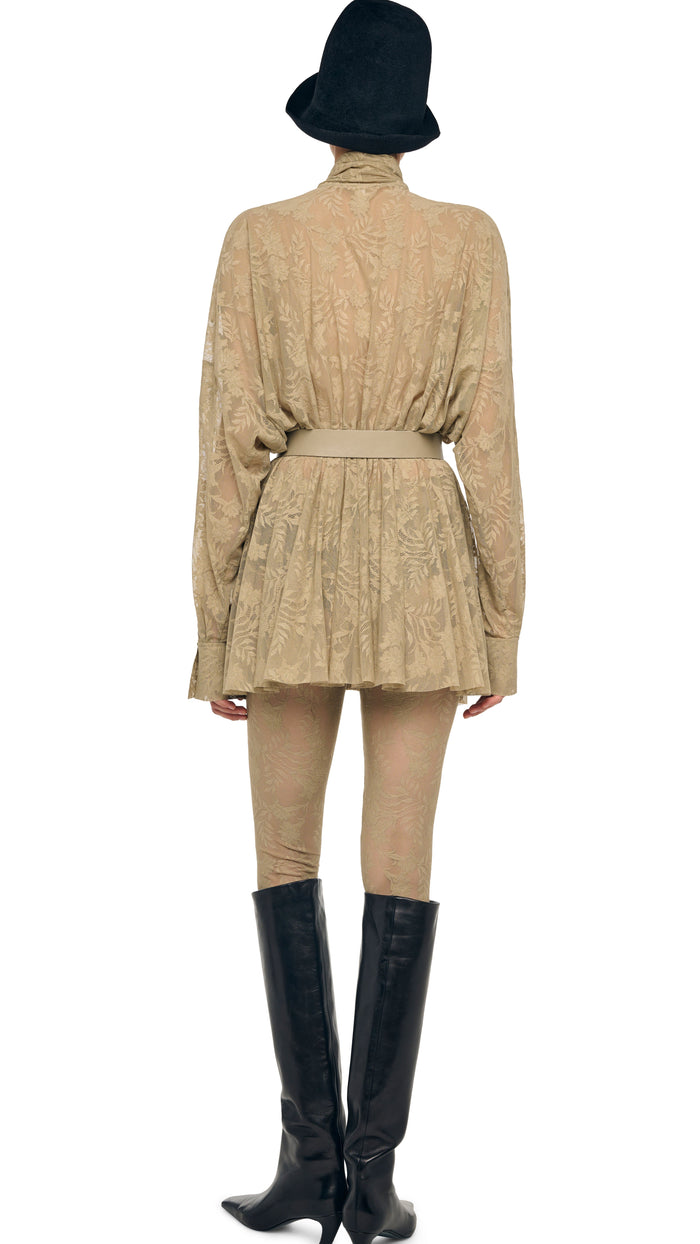 Norma Kamali SUPER OS BF NK SHIRT FLARED MINI DRESS W/ BOW