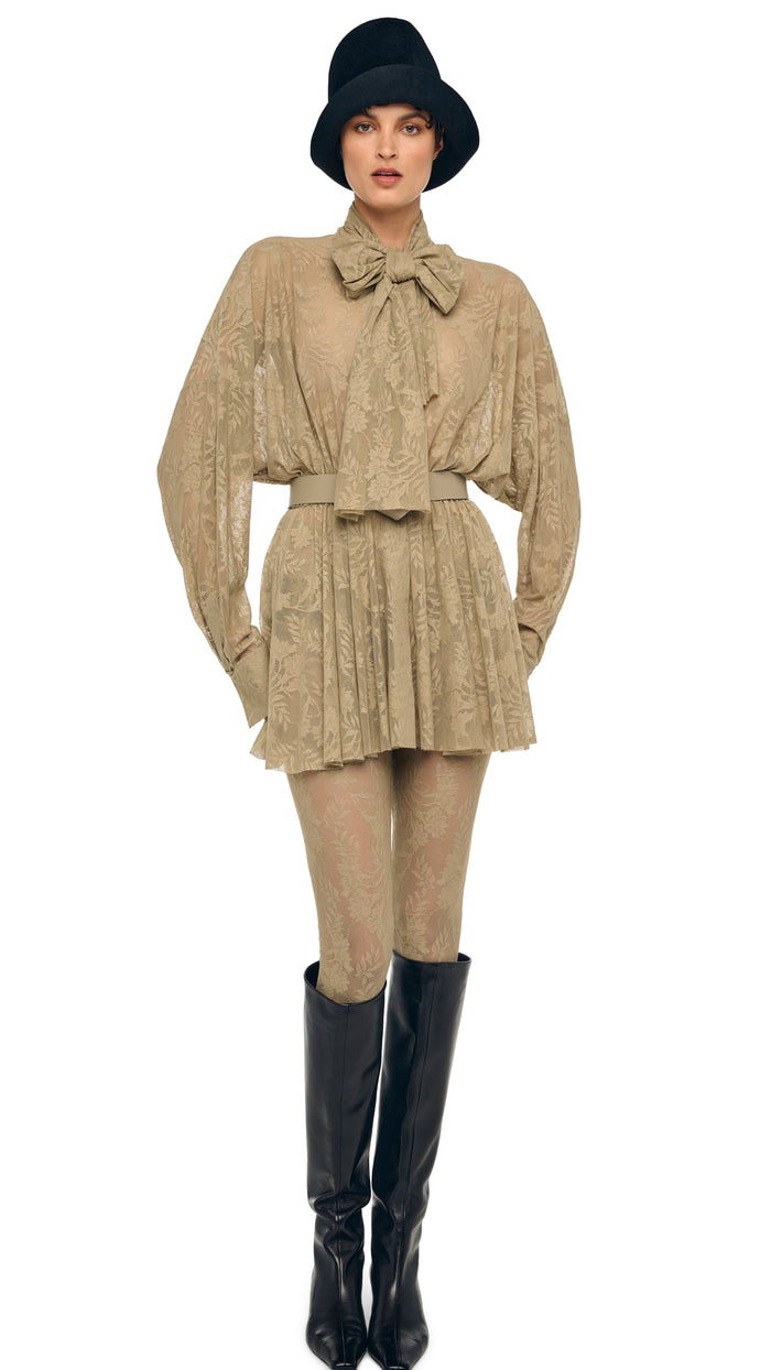 Norma Kamali SUPER OS BF NK SHIRT FLARED MINI DRESS W/ BOW