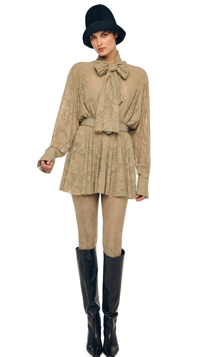 norma kamali SUPER OS BF NK SHIRT FLARED MINI DRESS W/ BOW