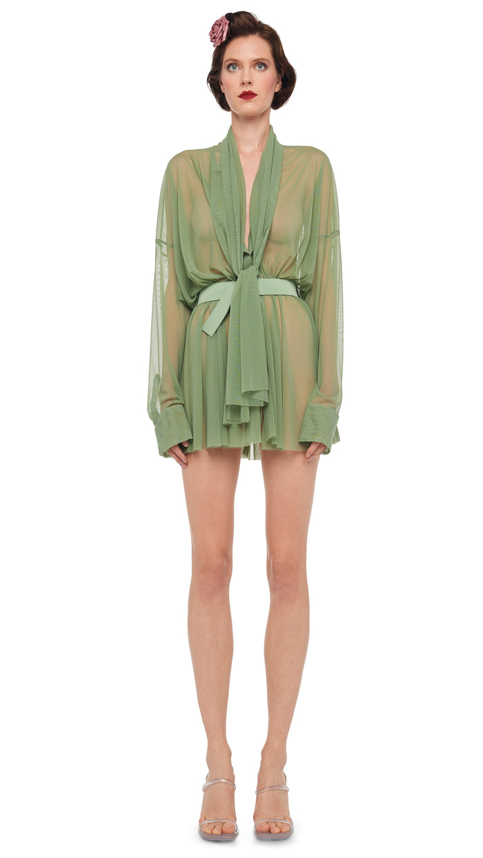 Norma Kamali SUPER OS BF NK SHIRT FLARED MINI DRESS W/ BOW