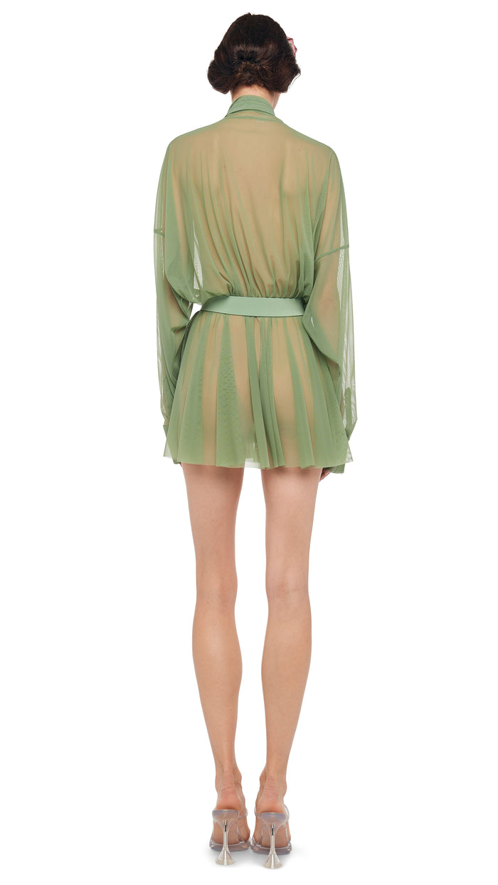 Norma Kamali SUPER OS BF NK SHIRT FLARED MINI DRESS W/ BOW