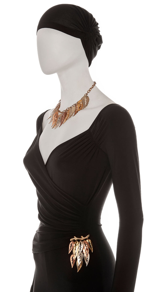 Norma Kamali TRI COLOR LEAF DROP NECKLACE AND BROOCH