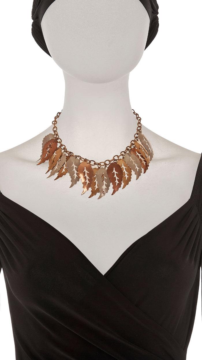 Norma Kamali TRI COLOR LEAF DROP NECKLACE AND BROOCH