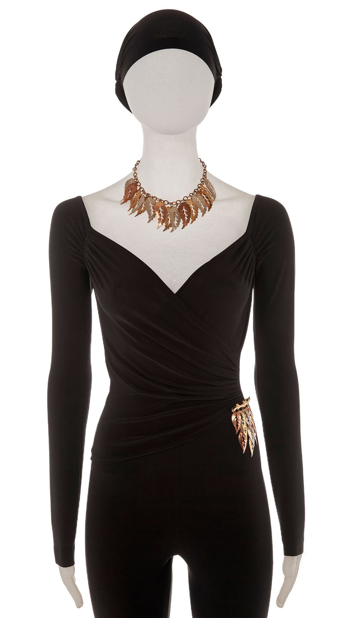 norma kamali TRI COLOR LEAF DROP NECKLACE AND BROOCH