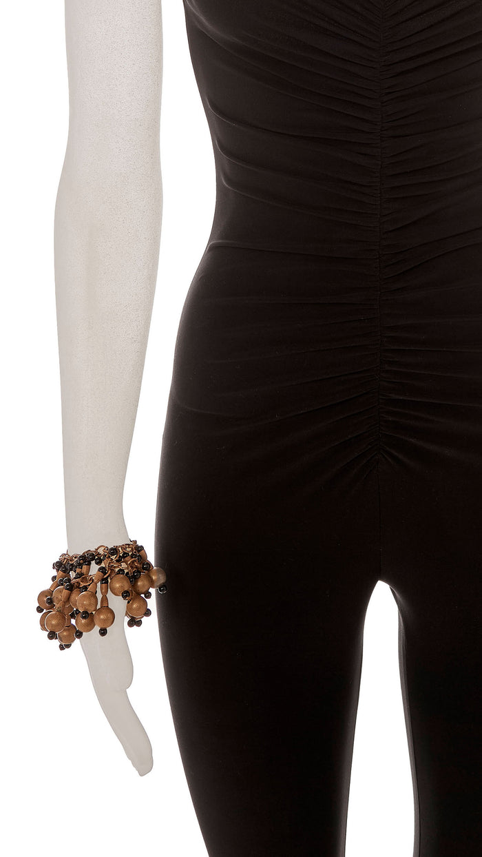 Norma Kamali TRI LAYER BRASS TONED METAL LINK CHAIN AND BEADED BRACELET