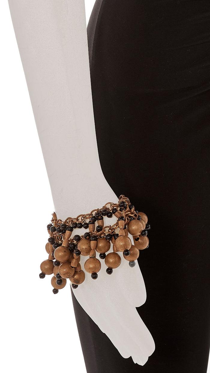 norma kamali TRI LAYER BRASS TONED METAL LINK CHAIN AND BEADED BRACELET