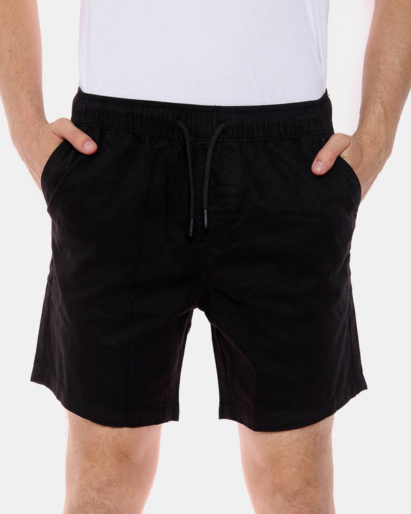 Noroze Black Elasticated Waist Cotton Casual Shorts