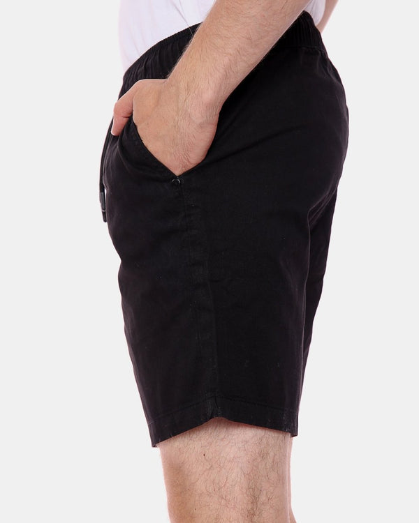 Noroze Black Elasticated Waist Cotton Casual Shorts