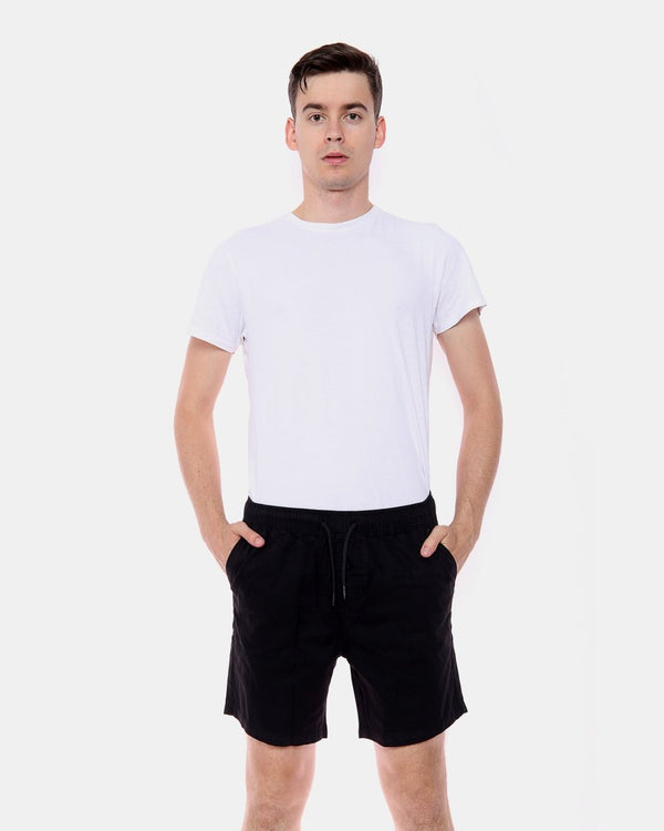 noroze Black Elasticated Waist Cotton Casual Shorts