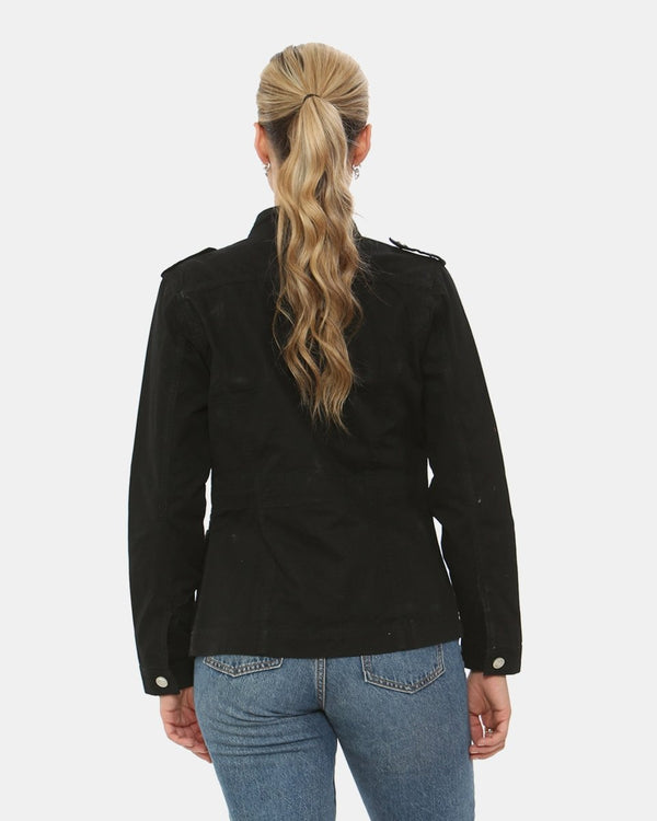 Noroze Black Military Style Summer Jacket (Silver Button)