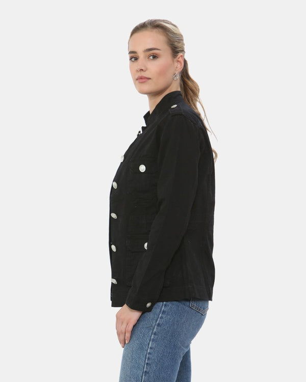Noroze Black Military Style Summer Jacket (Silver Button)