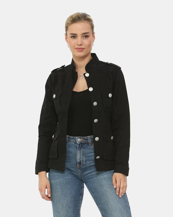 Noroze Black Military Style Summer Jacket (Silver Button)